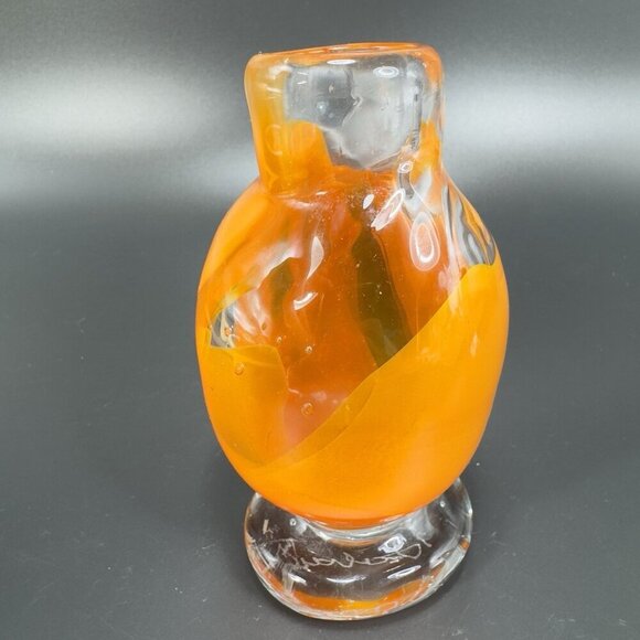 Vintage Hand Blown Art Glass Bud Vase Heavy Paperweight Signed Abstract Shape - Picture 9 of 10